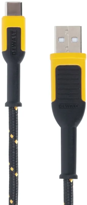 DeWALT 131 1349 DW2 Charger Cable, USB, USB-C, Kevlar Fiber Sheath, Black/Yellow Sheath, 10 ft L :EA: QUANTITY: 1