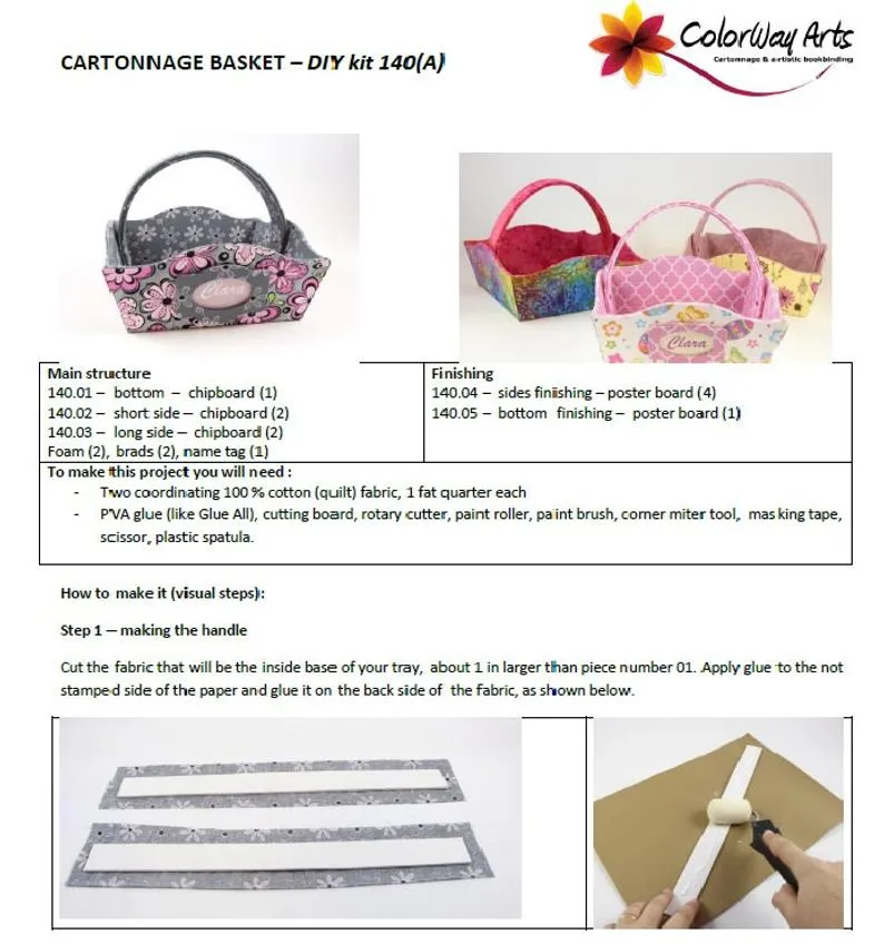 DIY cartonnage kit to make a fabric Easter basket, cartonnage basket, DIY kit 140a, online instructions included