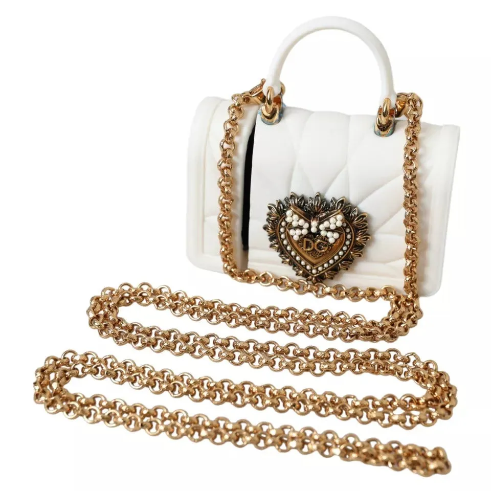 Dolce & Gabbana White Silicone Devotion Heart Bag Gold Chain Hand Airpods Case