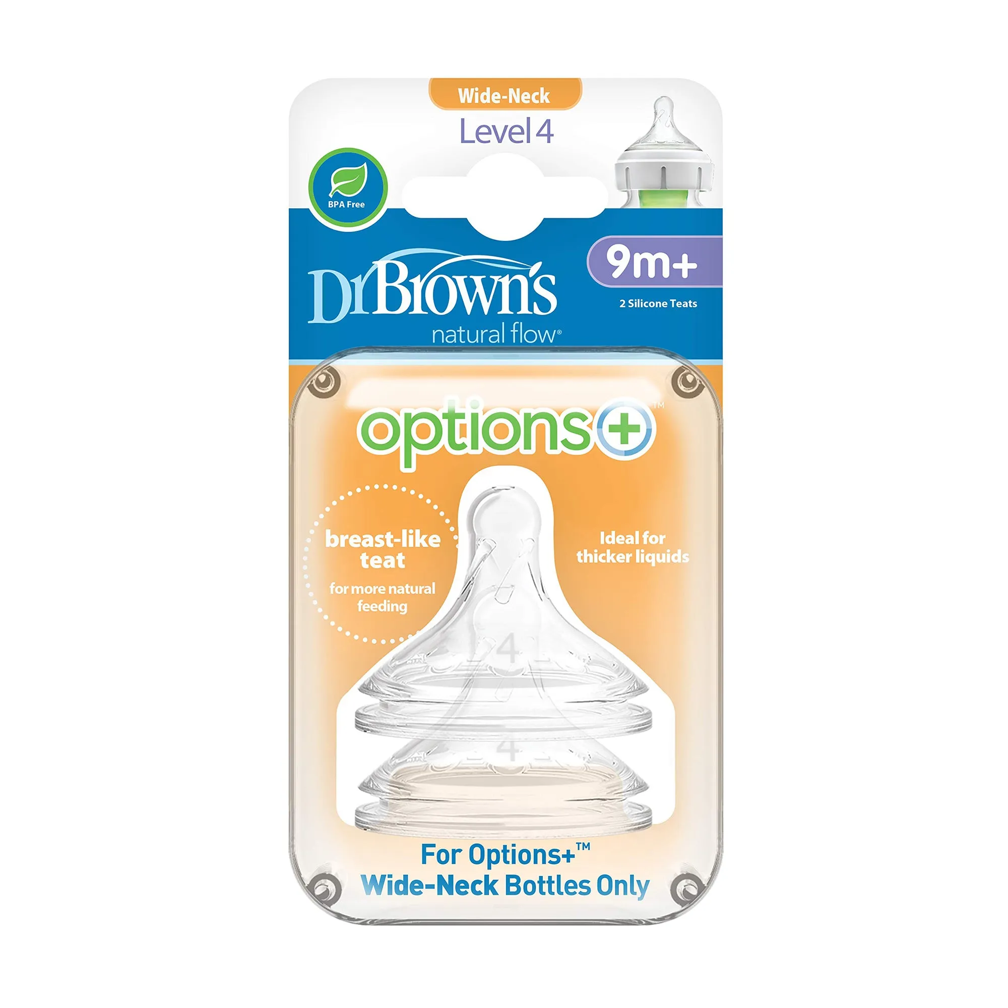 Dr. Brown'S Level 4 Wide-Neck Silicone Nipple Transparent 9M to 12M