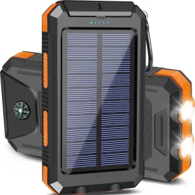 Durecopow S1008D 20000mAh Solar Charger for Cell Phone iPhone, Portable Solar Power Bank with Dual 5V USB Ports