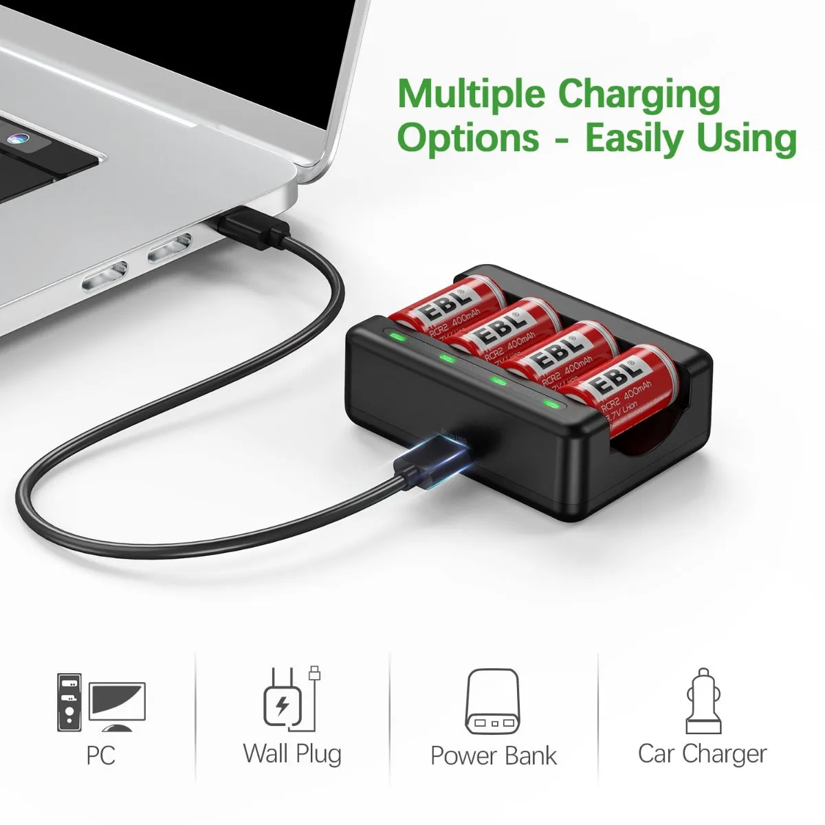 EBL 8 Packs CR2 3.7V Li-ion Rechargeable Batteries with Charger