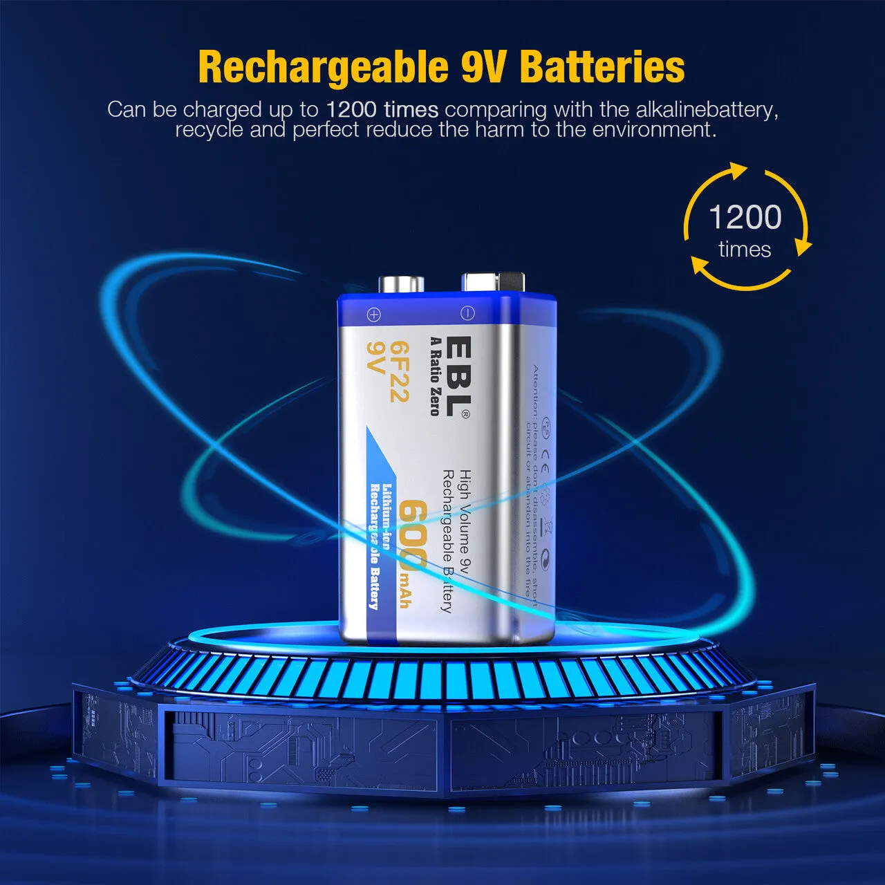 EBL Rechargeable 9V Li-ion Batteries with M7014LW Battery Charger