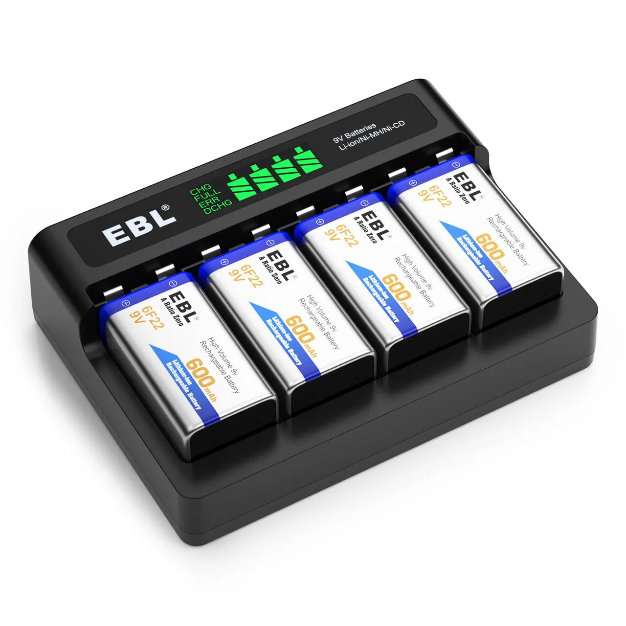 EBL Rechargeable 9V Li-ion Batteries with M7014LW Battery Charger