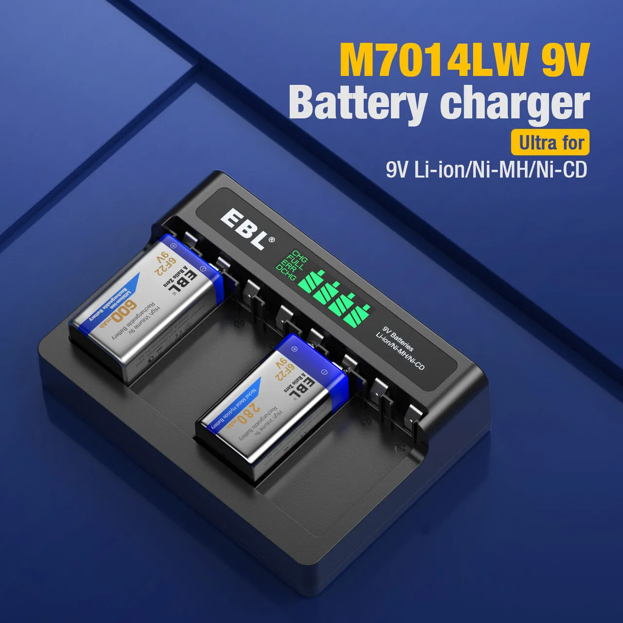 EBL Rechargeable 9V Li-ion Batteries with M7014LW Battery Charger