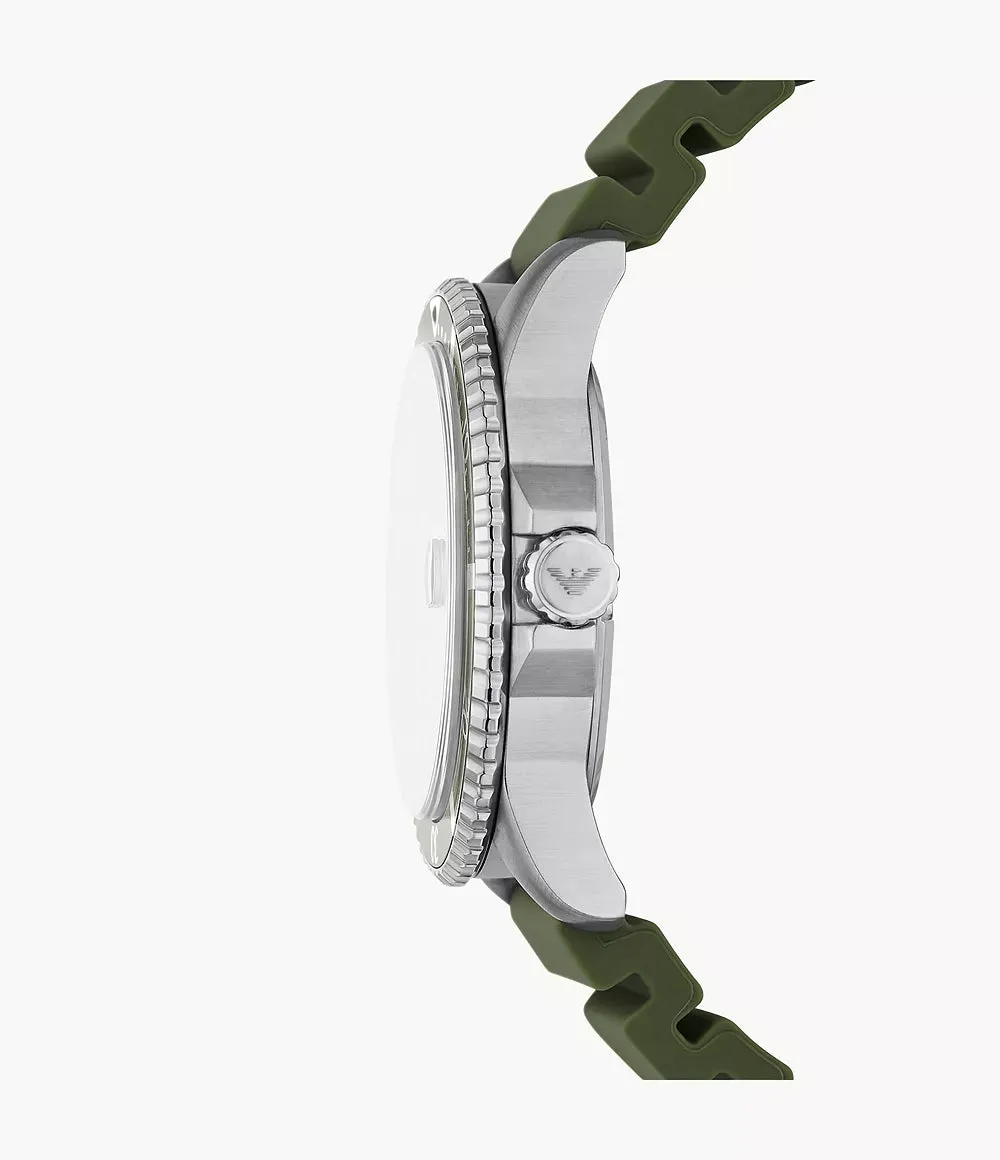 Emporio Armani World Explorer Three-Hand Date Green Silicone Watch AR11638