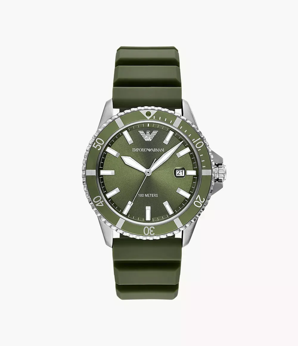 Emporio Armani World Explorer Three-Hand Date Green Silicone Watch AR11638