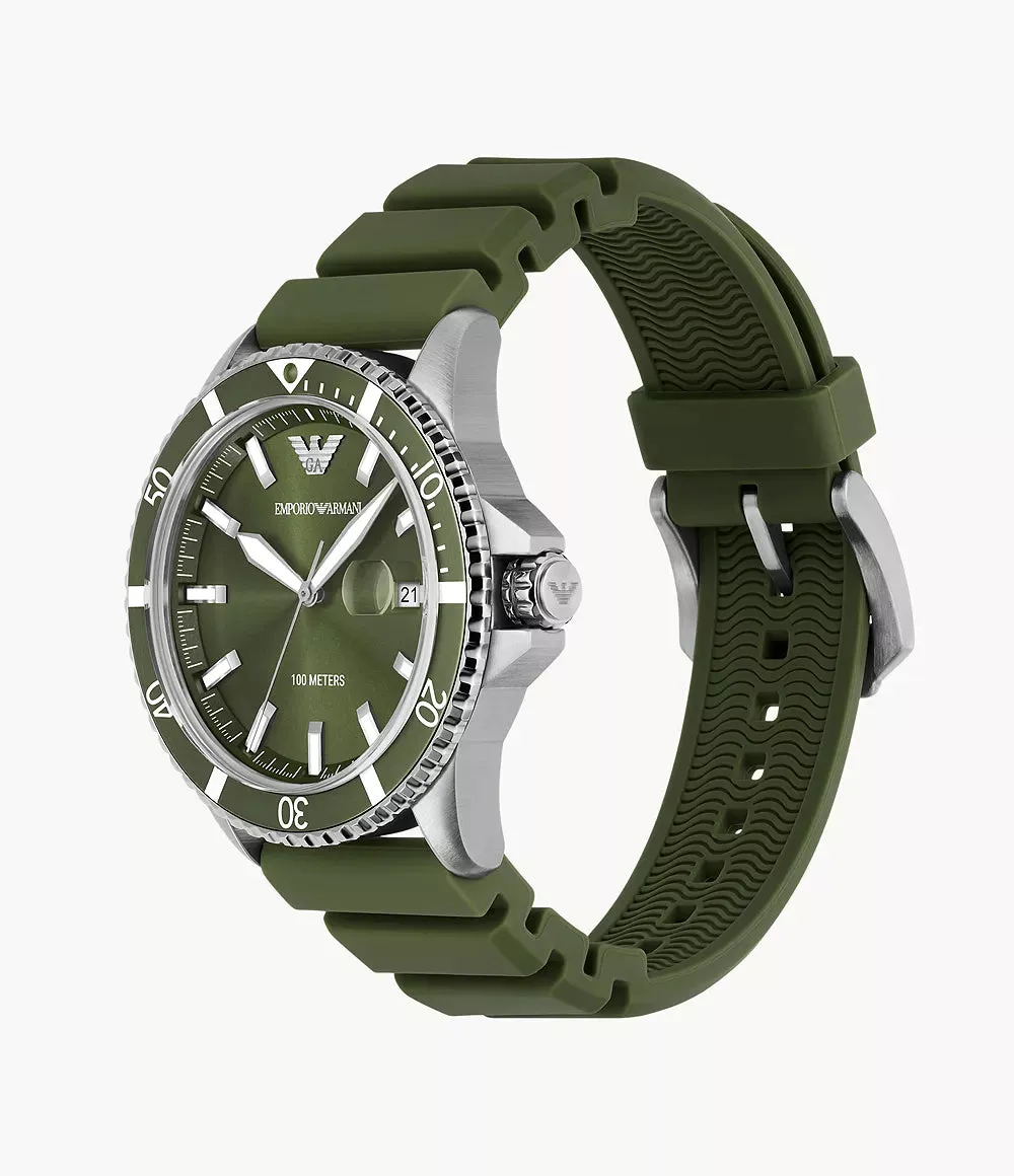 Emporio Armani World Explorer Three-Hand Date Green Silicone Watch AR11638