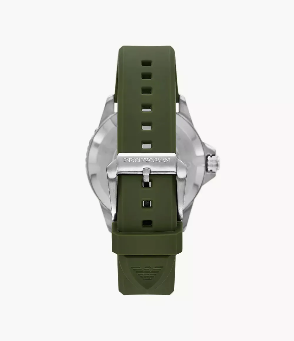 Emporio Armani World Explorer Three-Hand Date Green Silicone Watch AR11638