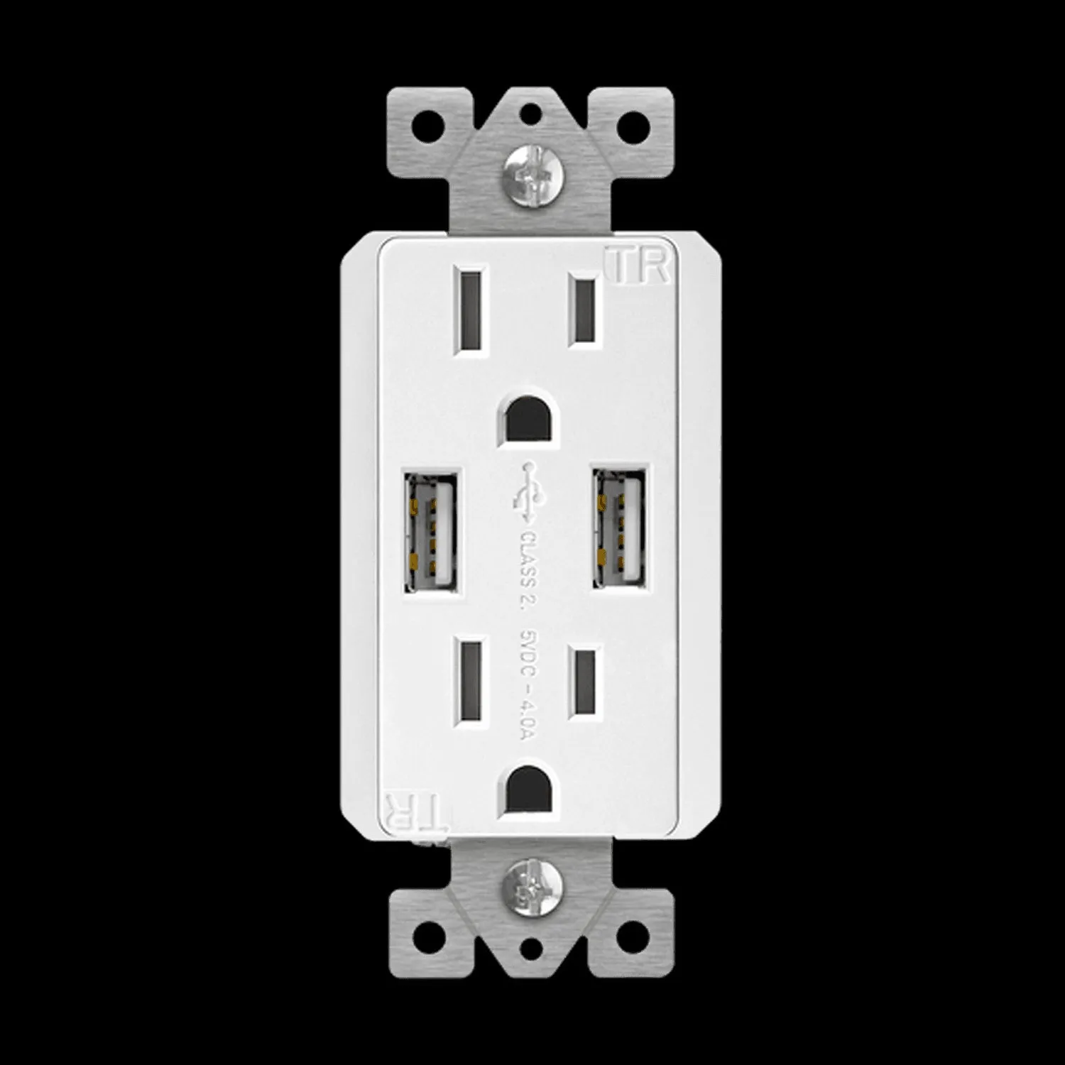 Enerlites 61501-TR2USB-S-W Dual Type-A USB Charger with 15A Duplex Tamper-Resistant Receptacles - White