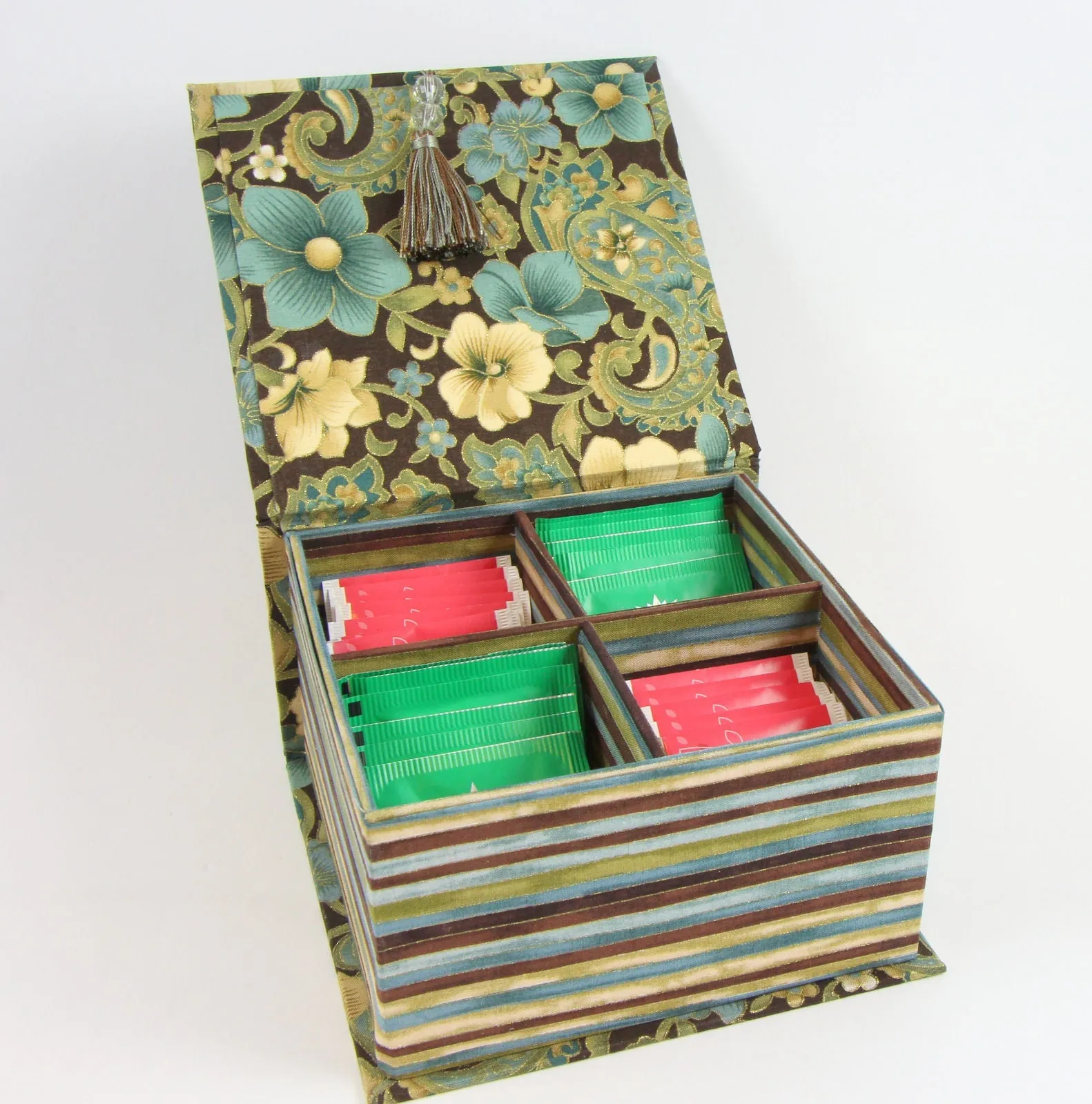 Fabric tea box DIY kit, cartonnage kit 108, online instructions included