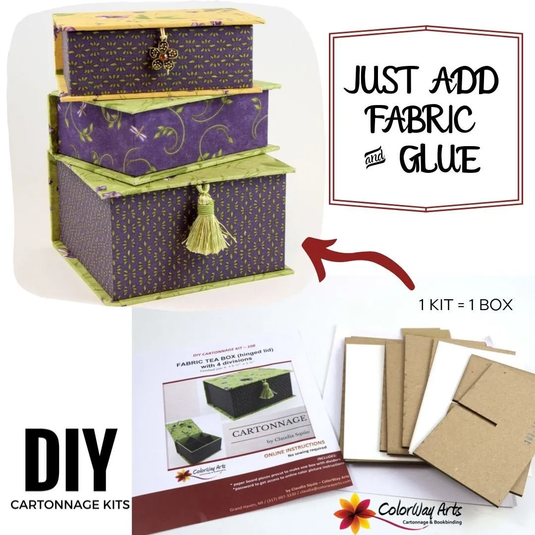 Fabric tea box DIY kit, cartonnage kit 108, online instructions included