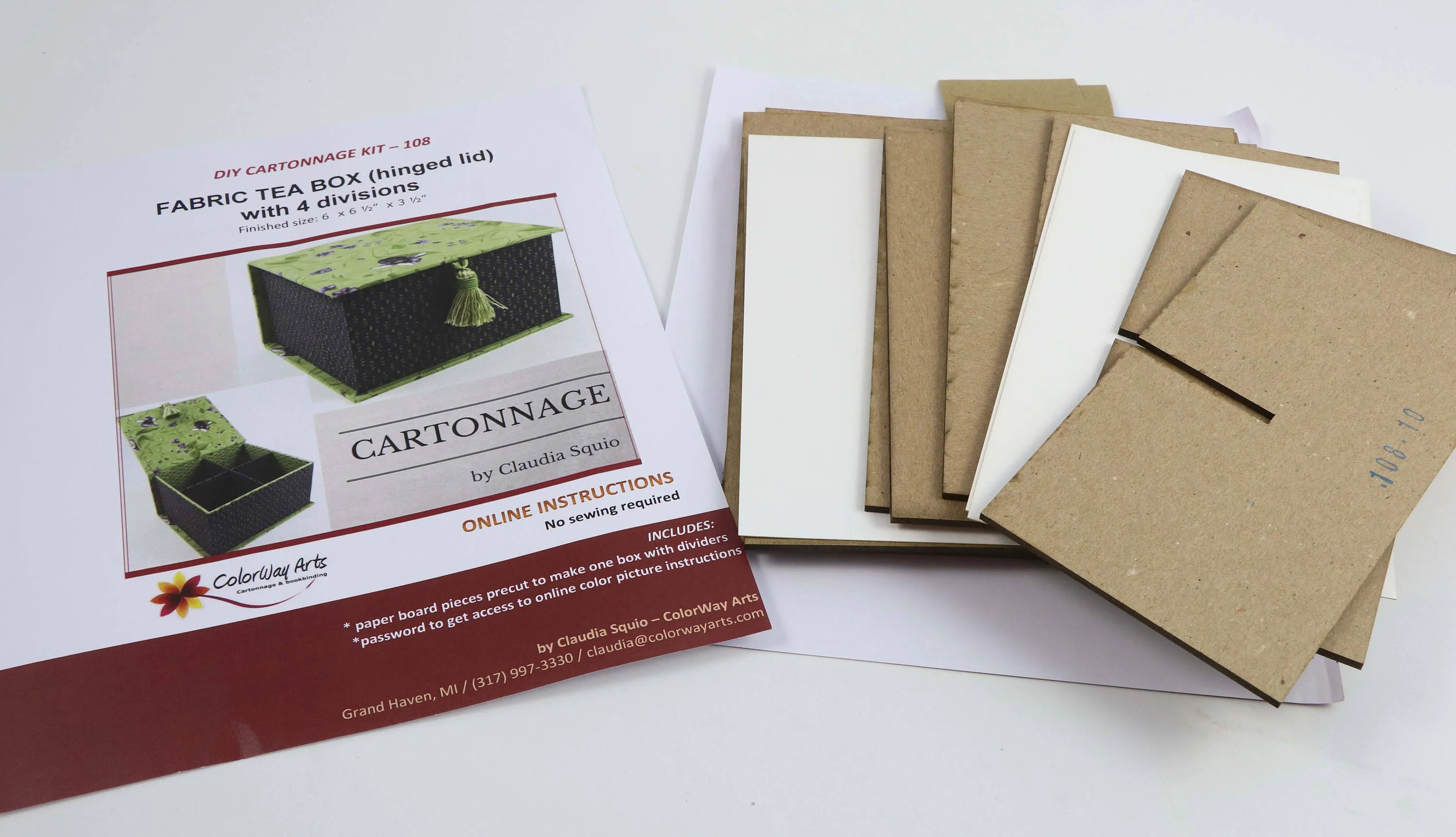 Fabric tea box DIY kit, cartonnage kit 108, online instructions included