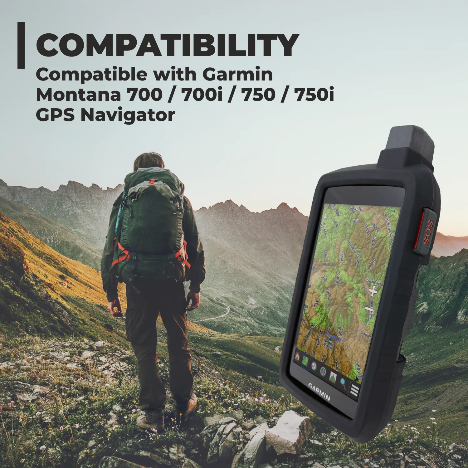 Garmin Montana 700/700i/750/750i Silicone Protective Case (Black) - Rugged Handheld GPS Navigator Accessories