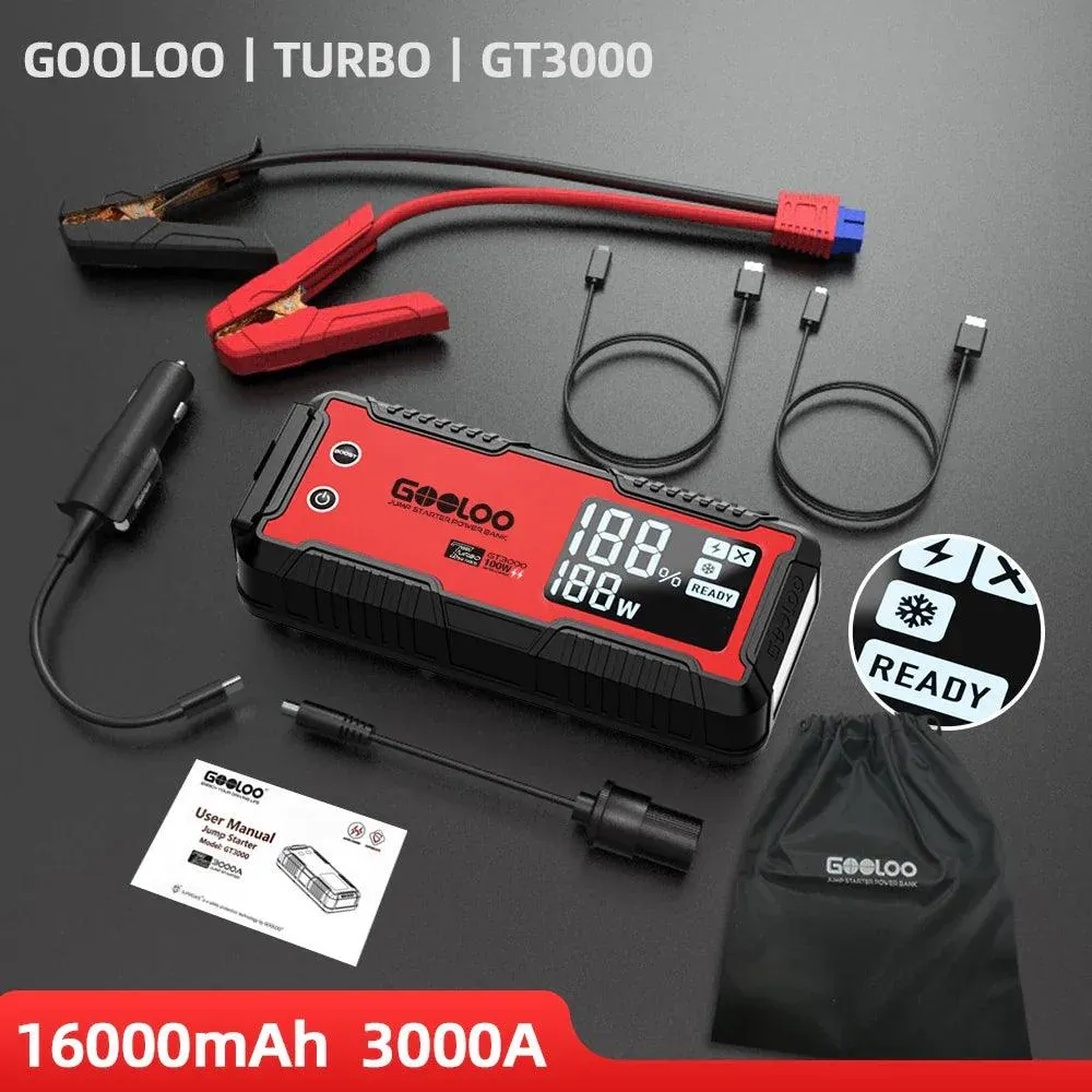 GOOLOO 3000A Portable Jump Starter and Power Bank with Emergency LED Light