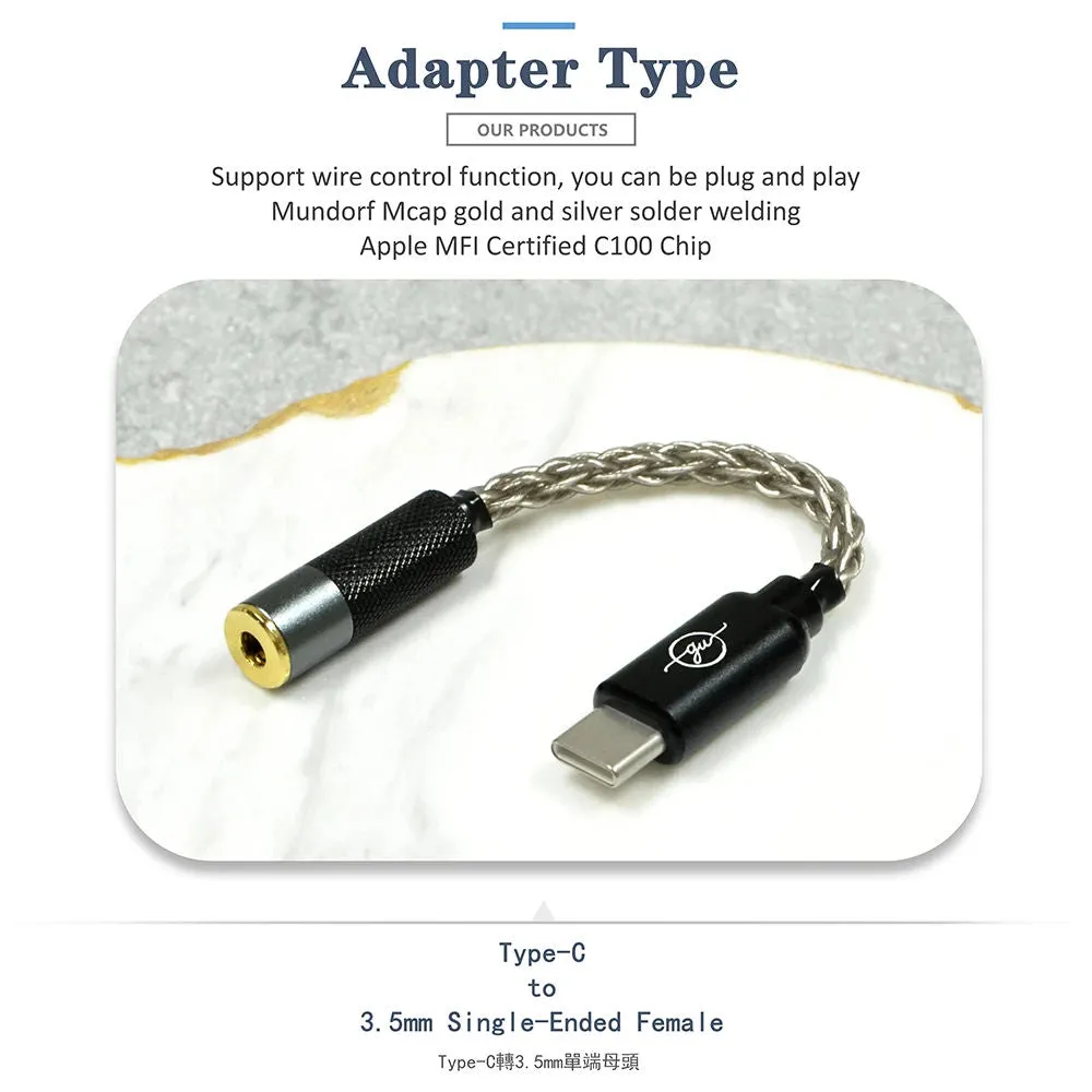 GUCraftsman HIFI USB Type-C to Jack 3.5/2.5/4.4 Cable Adapter For Android Mobile Phone Huawei Xiaomi Oppo Vivo SAMSUNG