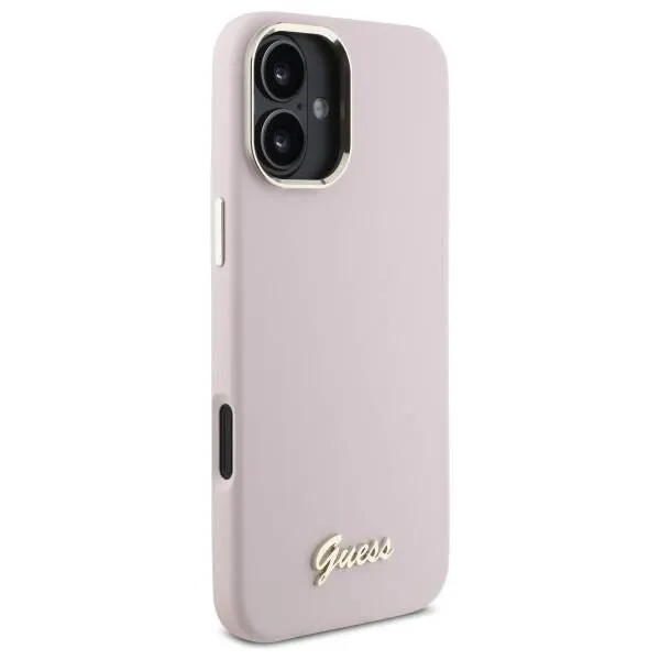 Guess Script Metal Logo & Frame Silicone Case for iPhone 16 6.1" Pink - GUHCP16SSMBSLP