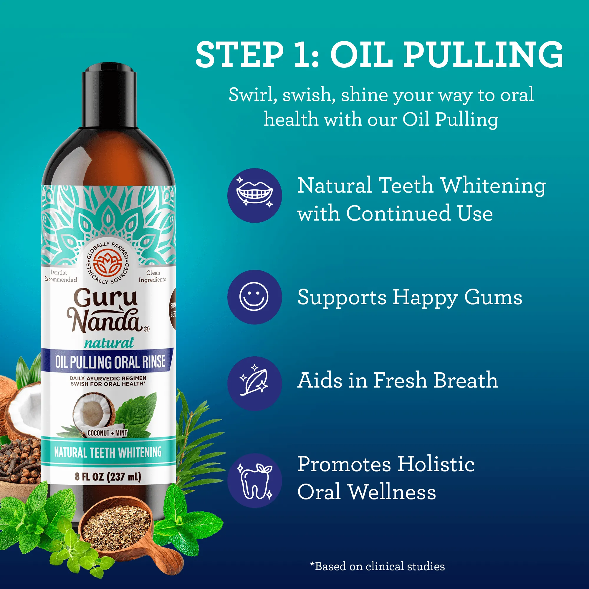 Guru's 7-Step Regimen - Oil Pulling, Mouthwash, Butter on Gums for Health Teeth & Gums