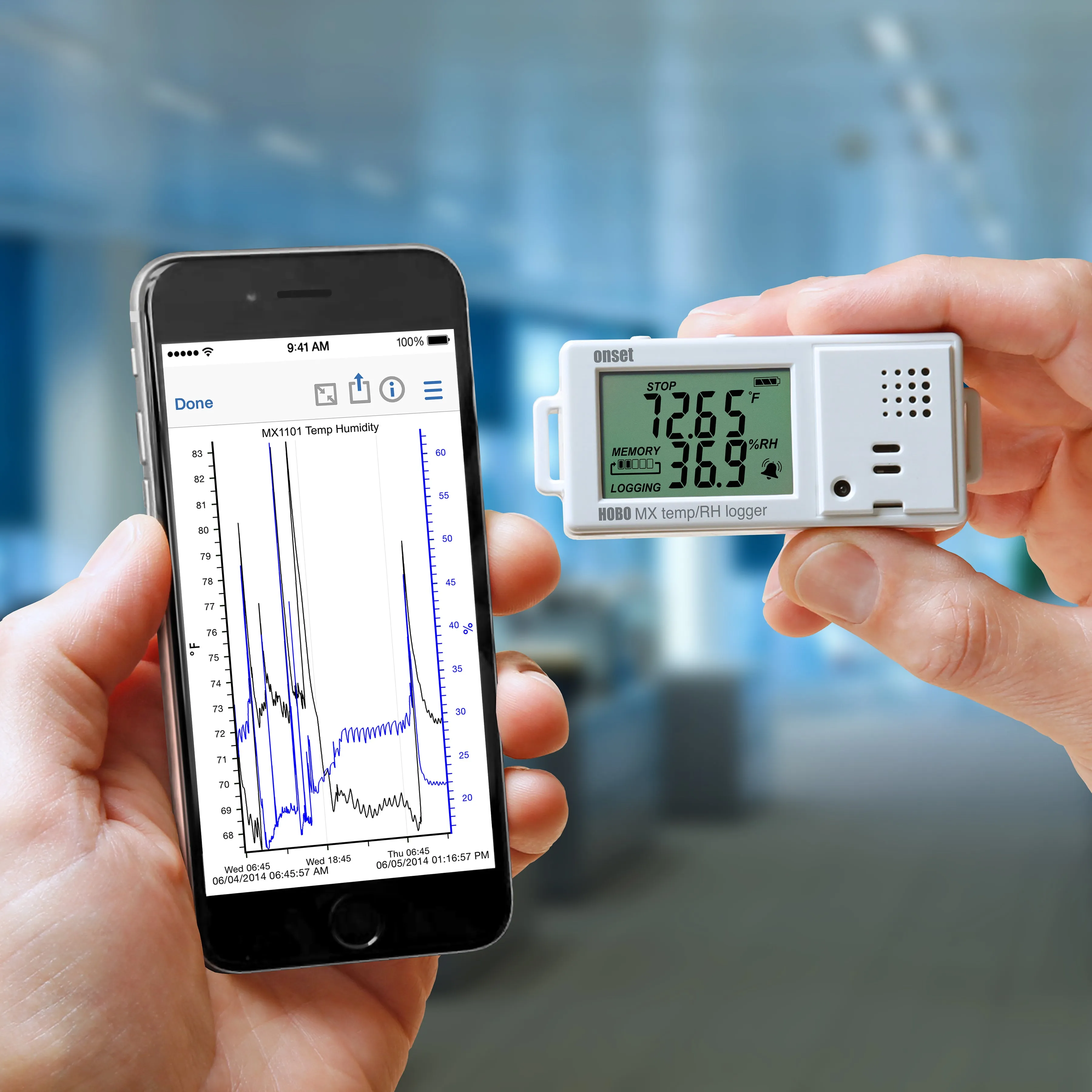 HOBO MX1101 Bluetooth Temperature/Relative Humidity Data Logger