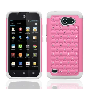 Huawei Fusion3 | Huawei Tribute | Huawei Y536a Rhinestone Case , Slim Hybrid Dual Layer[Shock Resistant] Crystal Rhinestone Studded Case Cover - Pink/White