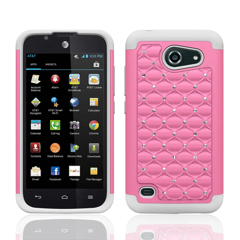 Huawei Fusion3 | Huawei Tribute | Huawei Y536a Rhinestone Case , Slim Hybrid Dual Layer[Shock Resistant] Crystal Rhinestone Studded Case Cover - Pink/White