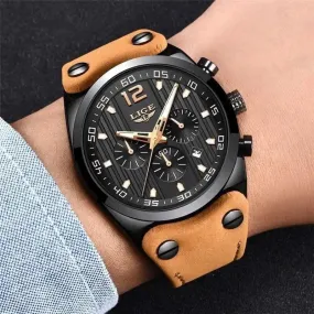 Hudlot - Elegant Sporty Leather Strap Chronograph Men’s Wristwatch