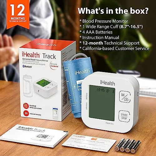 iHealth Track Smart Upper Arm Blood Pressure Monitor with Wide Range Cuff That fits Standard to Large Adult Arms, Bluetooth Compatible for iOS & Android Devices