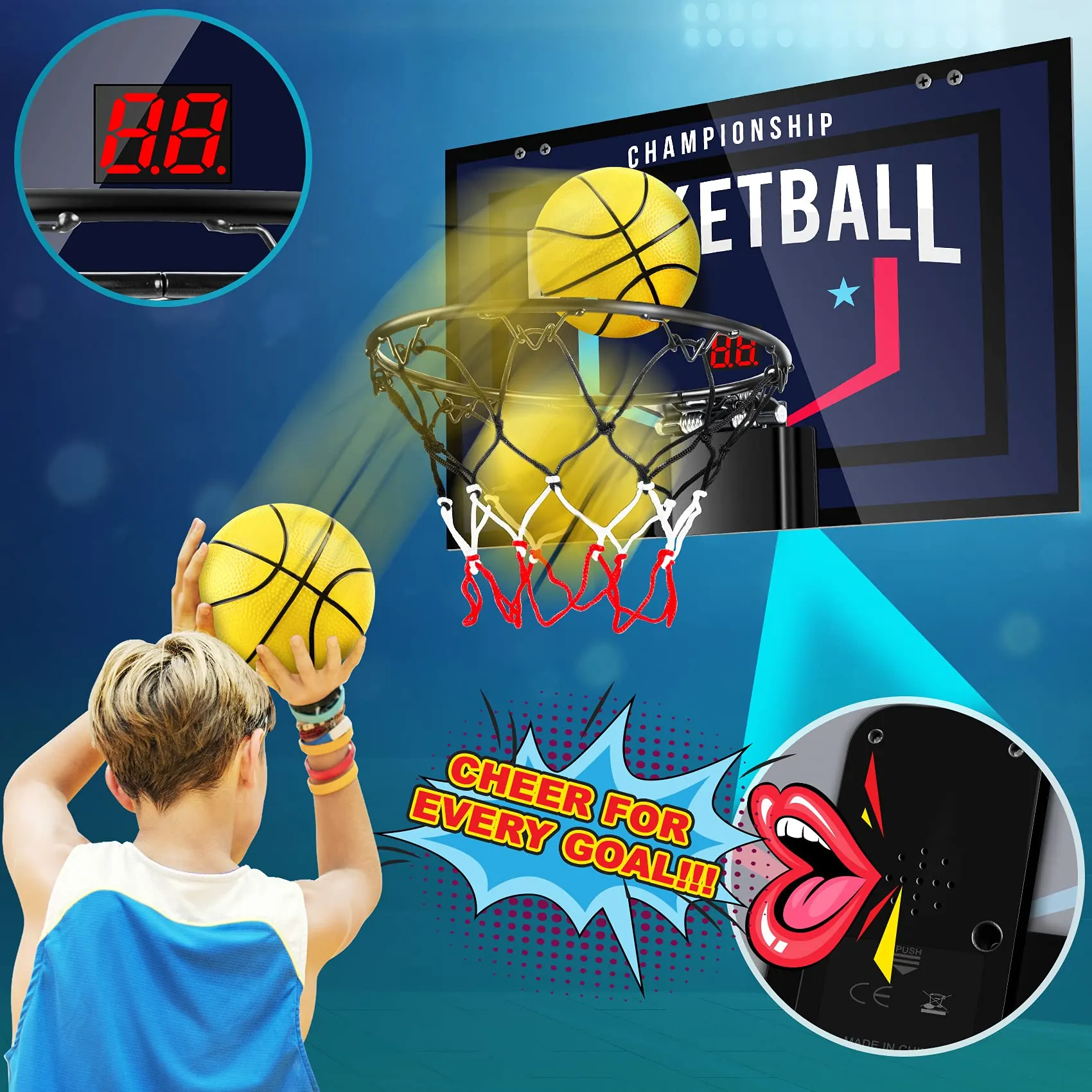 Indoor Basketball Hoop with Electronic Scoreboard - Mini Hoop for Kids & Adults