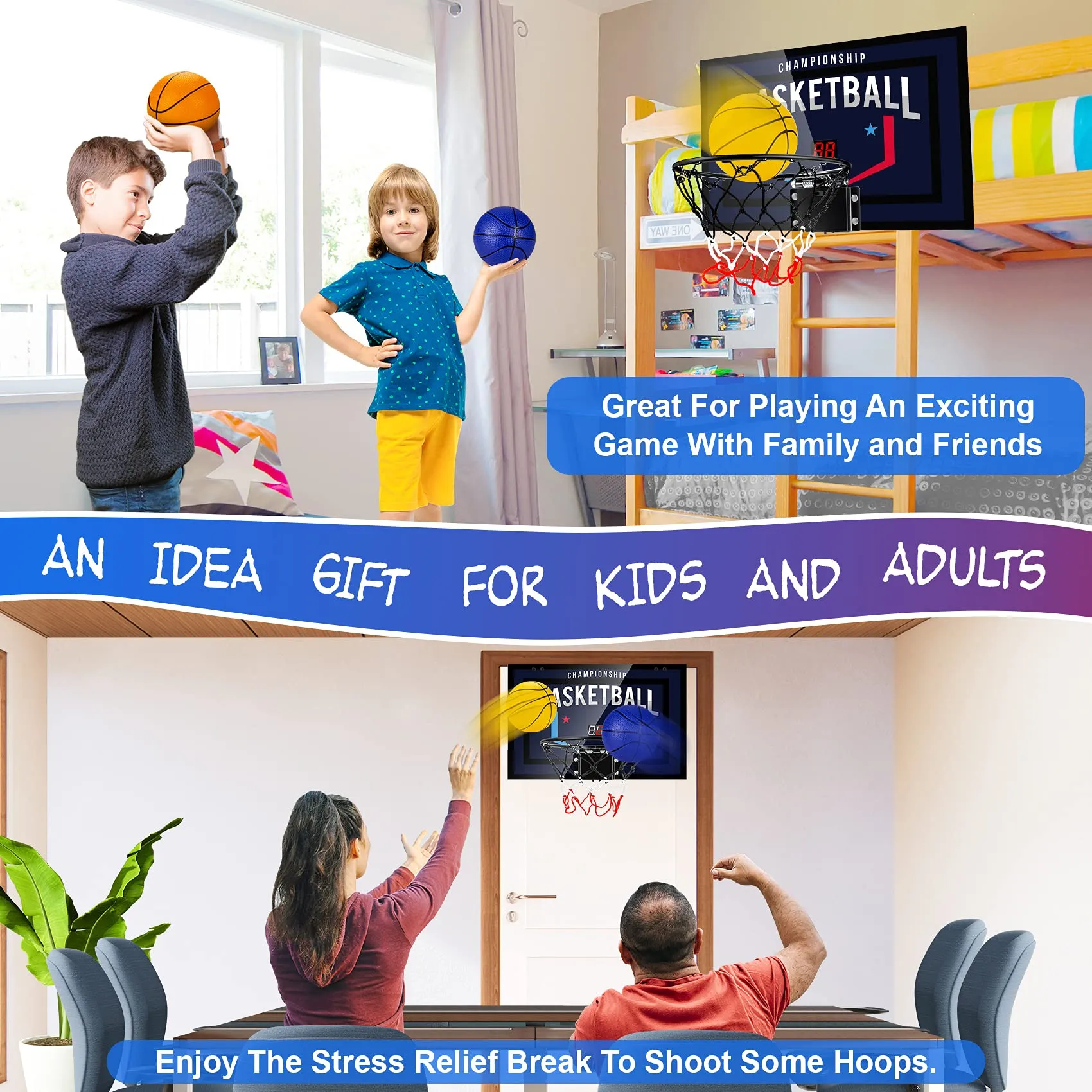 Indoor Basketball Hoop with Electronic Scoreboard - Mini Hoop for Kids & Adults