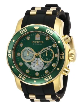 INVICTA Pro Diver Mens Watch - Gold-Tone - Chronograph - Green Dial - Silicone