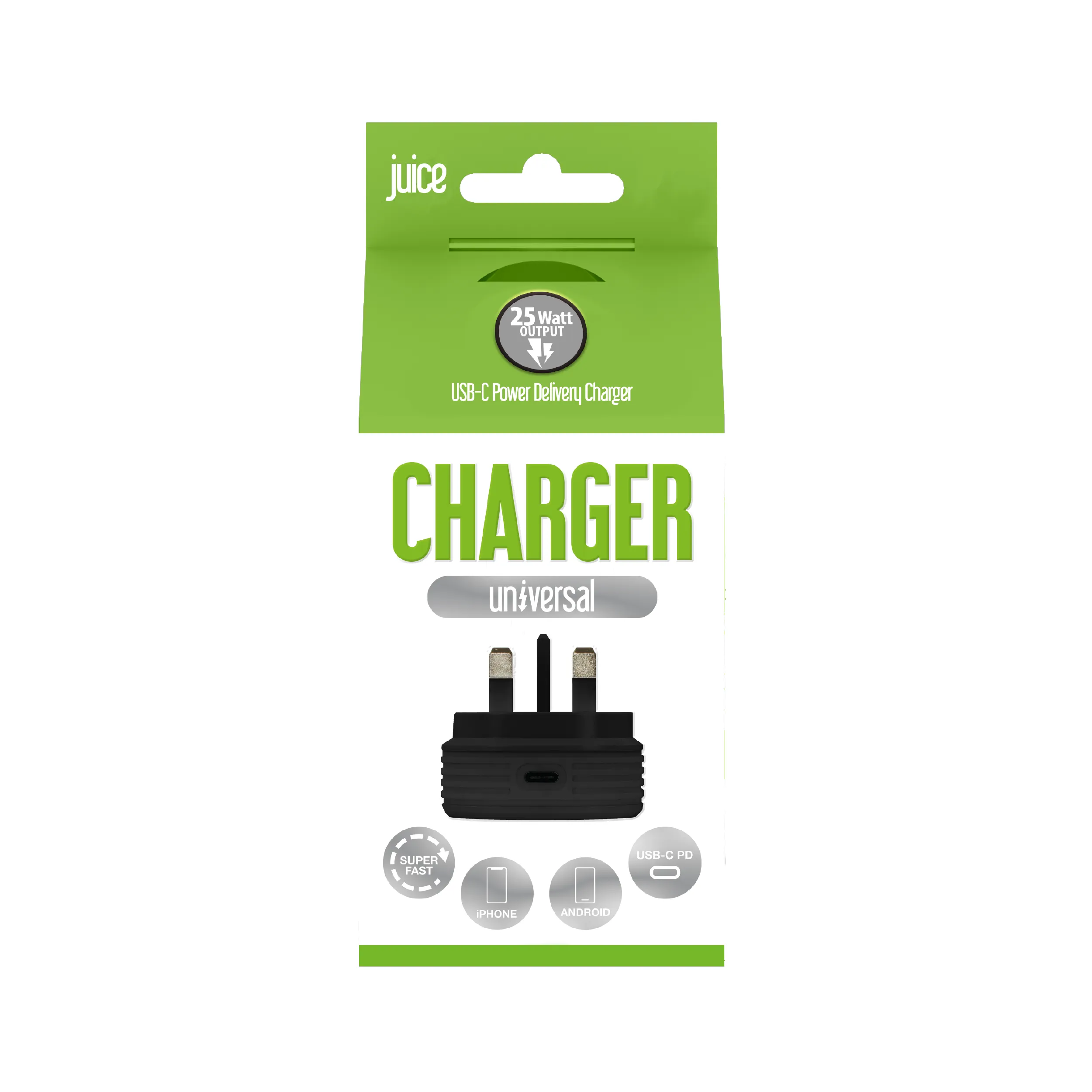 Juice 25W USB-C Mains Fast Charger Plug – Black