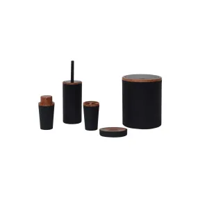 Karaca Home Marcello Wooden Look Detailed 5 Piece Bathroom Accessory Set Black 300.22.02.0830