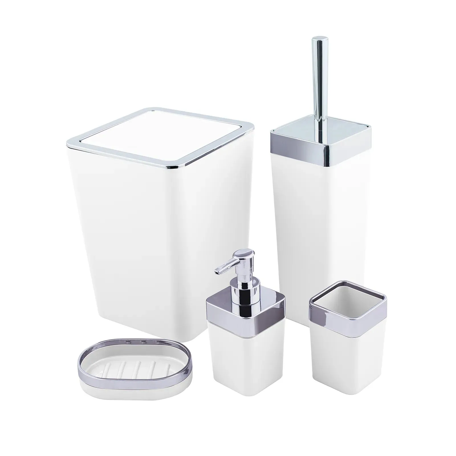 Karaca Home White/Silver 5 Piece Square Bathroom Set 300.21.02.0025