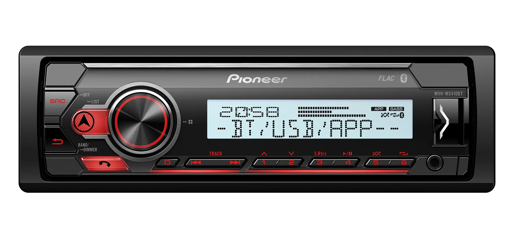 Kateriams bei laivams skirta magnetola Pioneer MVH-MS410BT, USB, AUX, BLUETOOTH