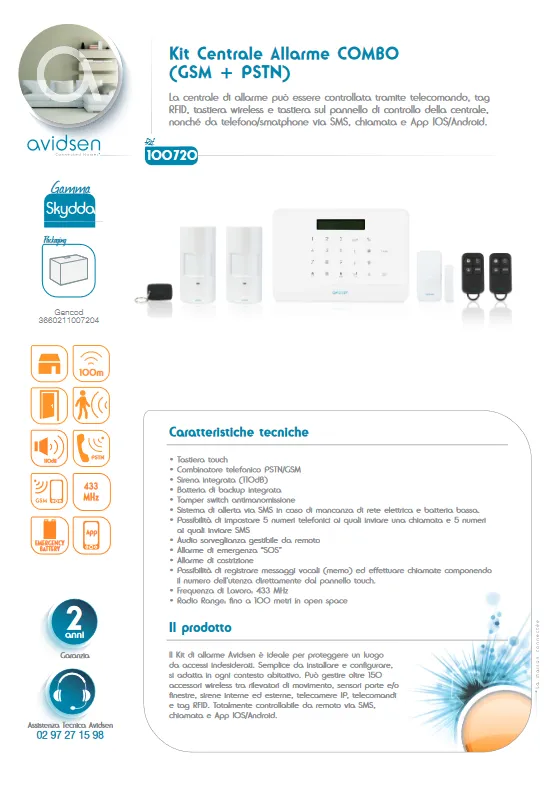 Kit Allarme centrale wireless COMBO (GSM   PSTN) AVIDSEN