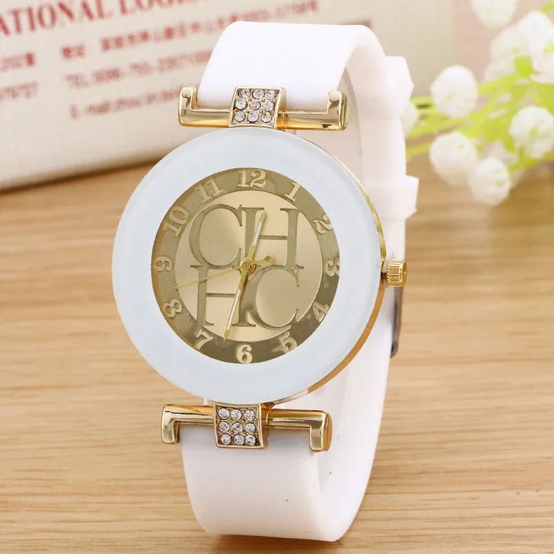 Ladies watch new tide comfortable silicone strap quartz watch set auger gold watches selling styles time clocks men watches