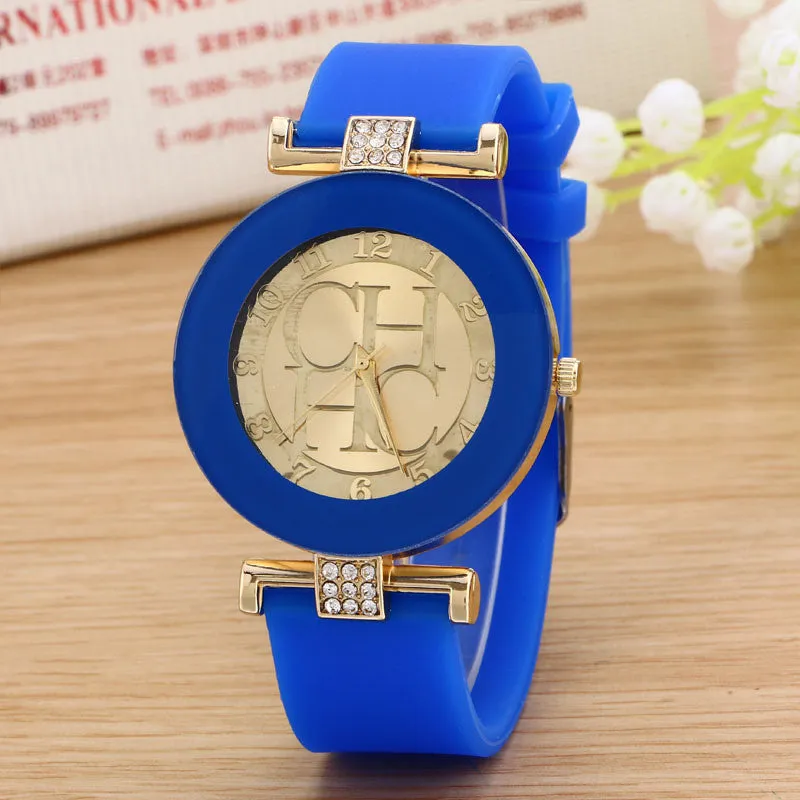 Ladies watch new tide comfortable silicone strap quartz watch set auger gold watches selling styles time clocks men watches