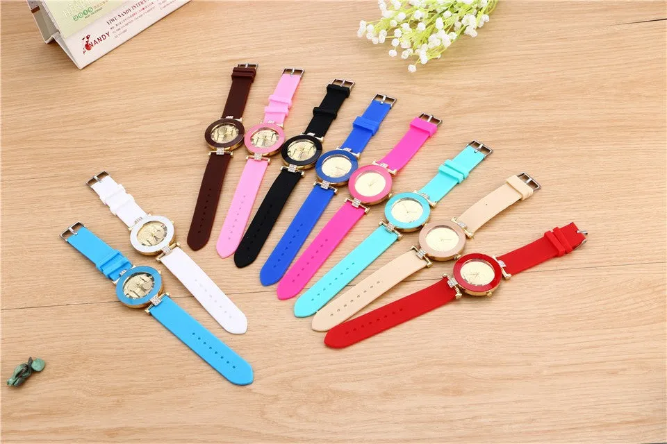 Ladies watch new tide comfortable silicone strap quartz watch set auger gold watches selling styles time clocks men watches