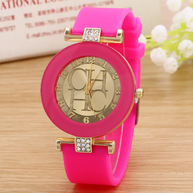 Ladies watch new tide comfortable silicone strap quartz watch set auger gold watches selling styles time clocks men watches