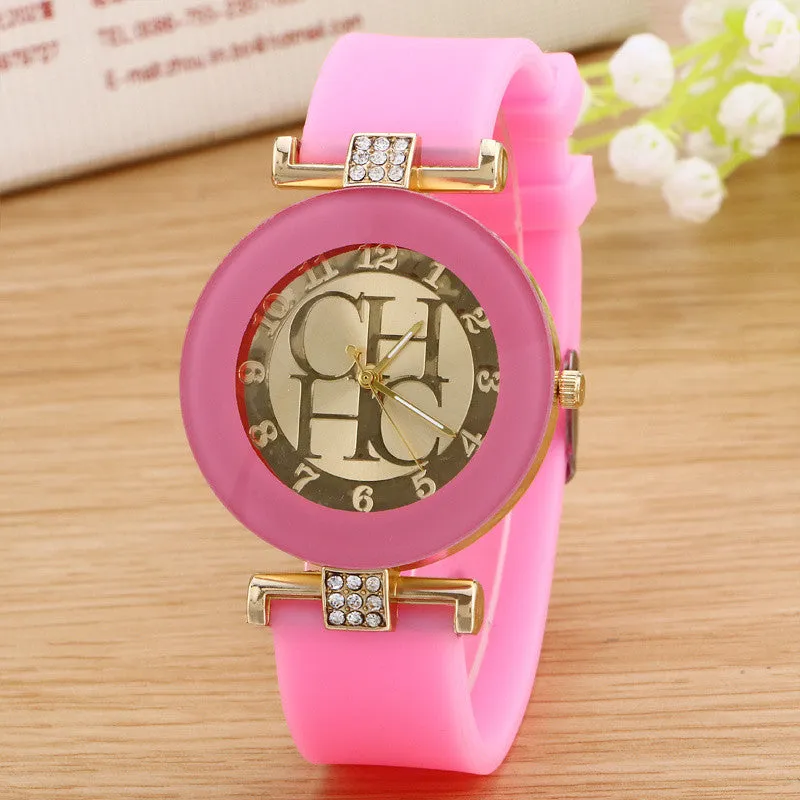 Ladies watch new tide comfortable silicone strap quartz watch set auger gold watches selling styles time clocks men watches