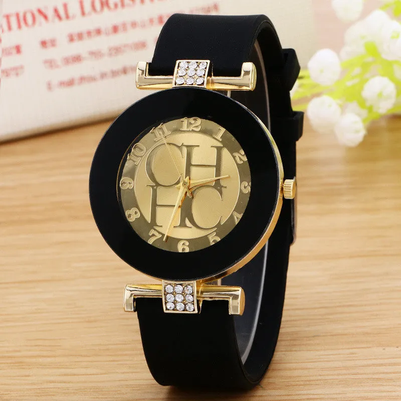 Ladies watch new tide comfortable silicone strap quartz watch set auger gold watches selling styles time clocks men watches