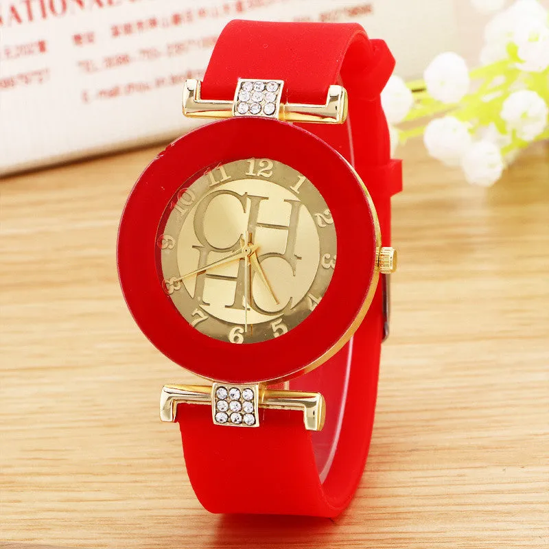 Ladies watch new tide comfortable silicone strap quartz watch set auger gold watches selling styles time clocks men watches