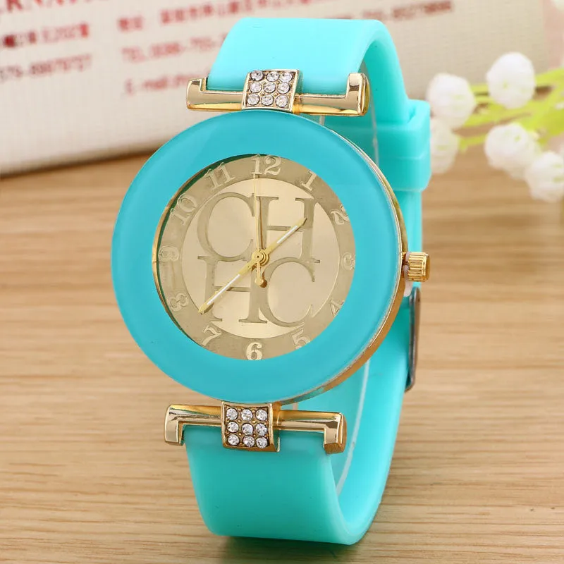 Ladies watch new tide comfortable silicone strap quartz watch set auger gold watches selling styles time clocks men watches