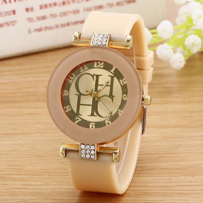 Ladies watch new tide comfortable silicone strap quartz watch set auger gold watches selling styles time clocks men watches