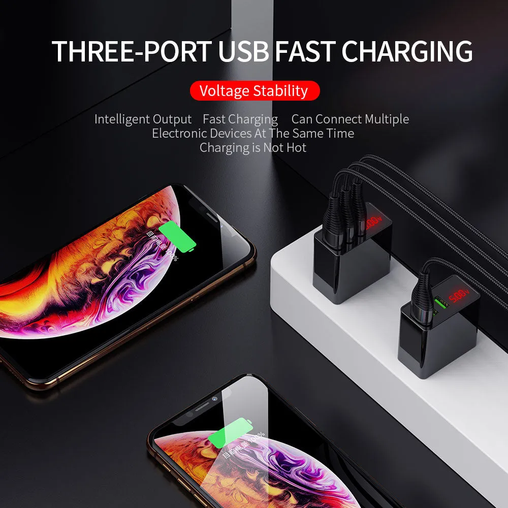 LED Display EU US 3 Port USB Charger 3A Mobile Phone USB Charger Fast Charging Wall Charger For iPhone 6 Samsung Xiaomi LG