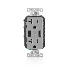 Leviton Decora 20 amps 125 V Gray Outlet and USB Charger 5-20R 1 pk