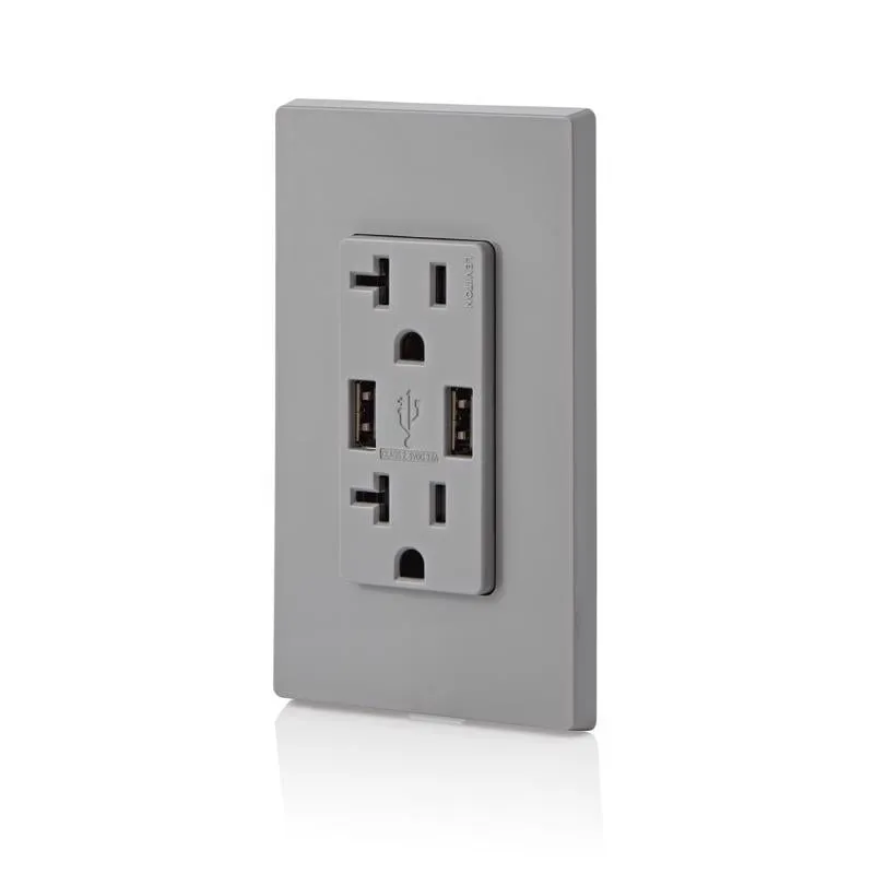 Leviton Decora 20 amps 125 V Gray Outlet and USB Charger 5-20R 1 pk