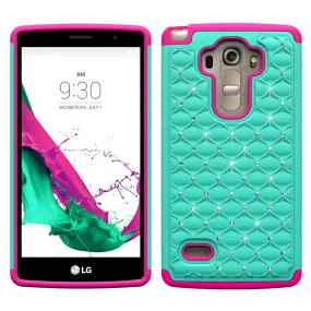 LG G4 Rhinestone Case , Slim Hybrid Dual Layer[Shock Resistant] Crystal Rhinestone Studded Case Cover - Teal/Hot Pink