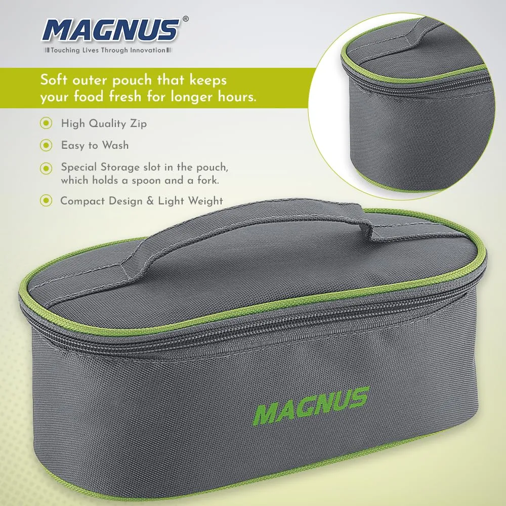 Magnus Olive-3 Prime Steam Lock Stainless Steel Lunch Box for Kids, Lunch Boxes for Office Men, Women, Leak-Proof Containers with Carry Case, Airtight Food Storage for School, Picnic