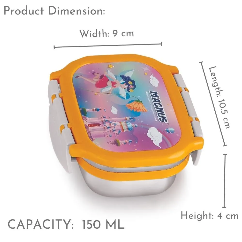 Magnus Spike Kids PP Yellow Lunchbox - 800ml Stainless Steel Tiffin & 150ml Container | Airtight, Leakproof Lunch Box | Easy Carry for Boys & Girls | Lunch Box for Kids & Office Men